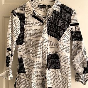 White print button down